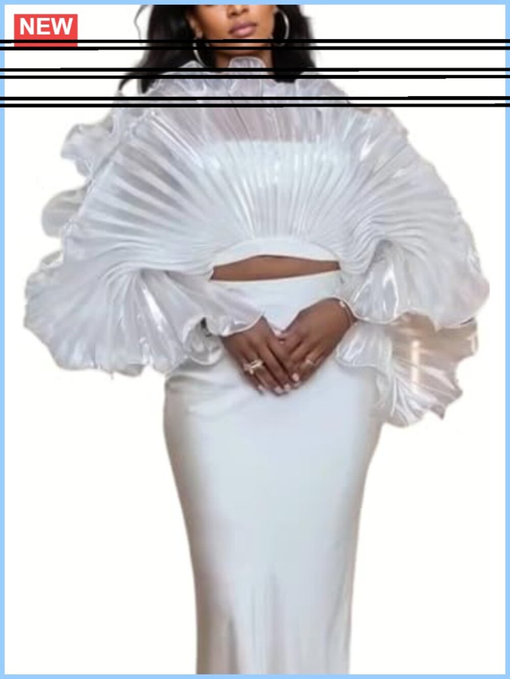Ruffle Sleeve Sheer Crop Blouse Fan Sleeve Y2K Party Top